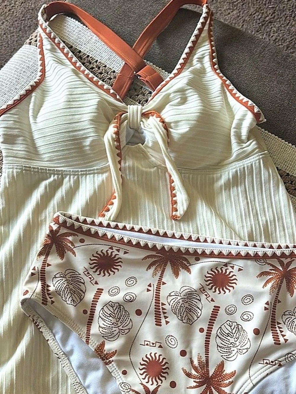 White & Brown Printed One-Piece Swimsuit